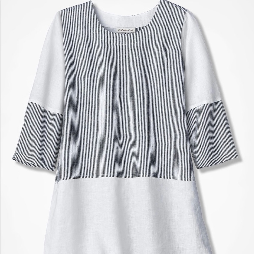 Coldwater Creek Linen Tunic with 3/4-sleeves and drop back hemline